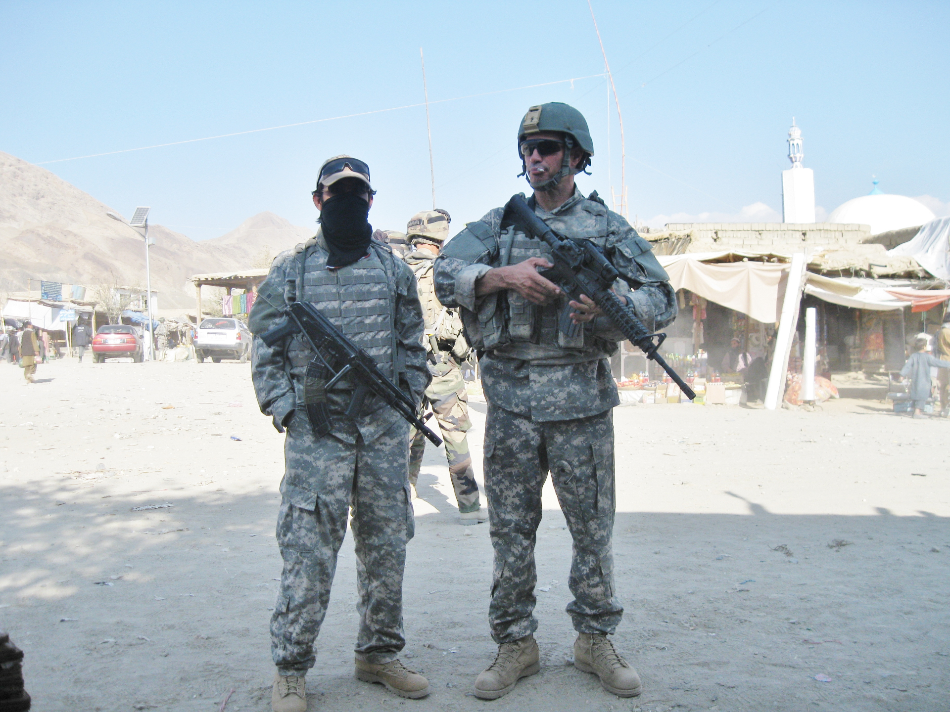 Sgt. Pike with fellow soldiers in Afghanistan market